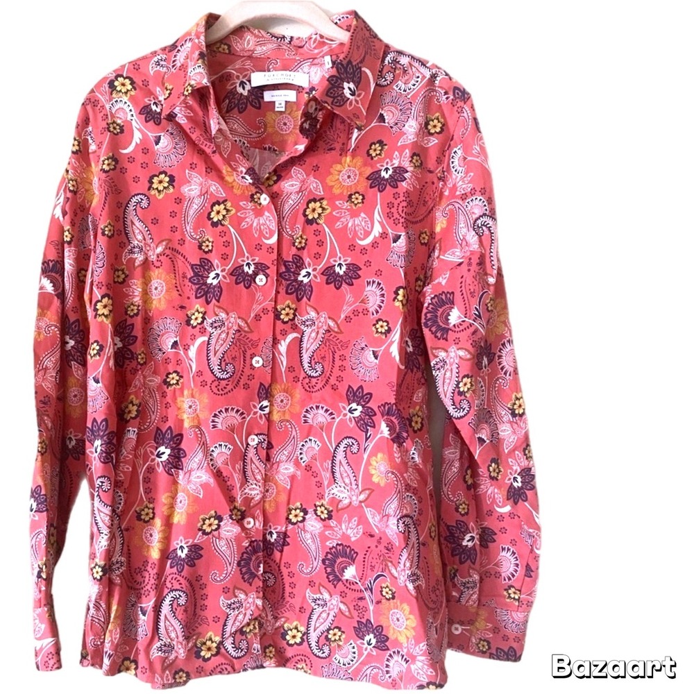 Foxcroft Appleseed's Autumn Paisley Non-Iron peppercorn Shirt top blouse button - Picture 4 of 5